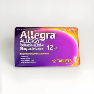 Allegra Allergy Non-Drowsy Antihistamine Tablets 60 mg 12Ct*Exp:07/25 - Picture 1 of 6
