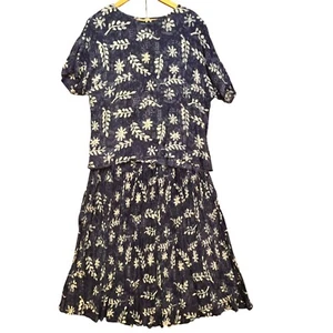 Blusa y falda Orvis vintage para mujer azul blanco floral rayón manga corta talla XL - Imagen 1 de 7