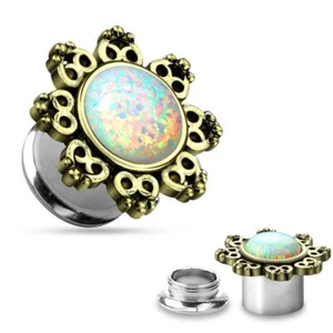 Ear Tunnel Piercing Lotus Flower Opalite - Picture 1 of 1