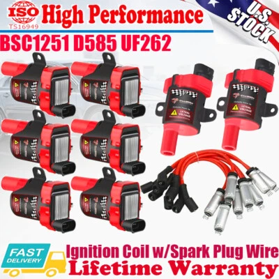 Round Ignition Coil Spark Plug 8Pack For Chevy Silverado GMC LS LS1 4.8/5.3/6.0L - Image 1 of 4