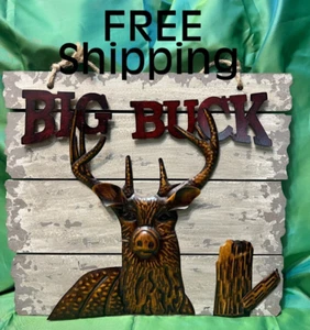 Metal BIG BUCK 3-D Wall Art Room Decor 15-1/2" x 14" x 1" Outdoor Living - Picture 1 of 13