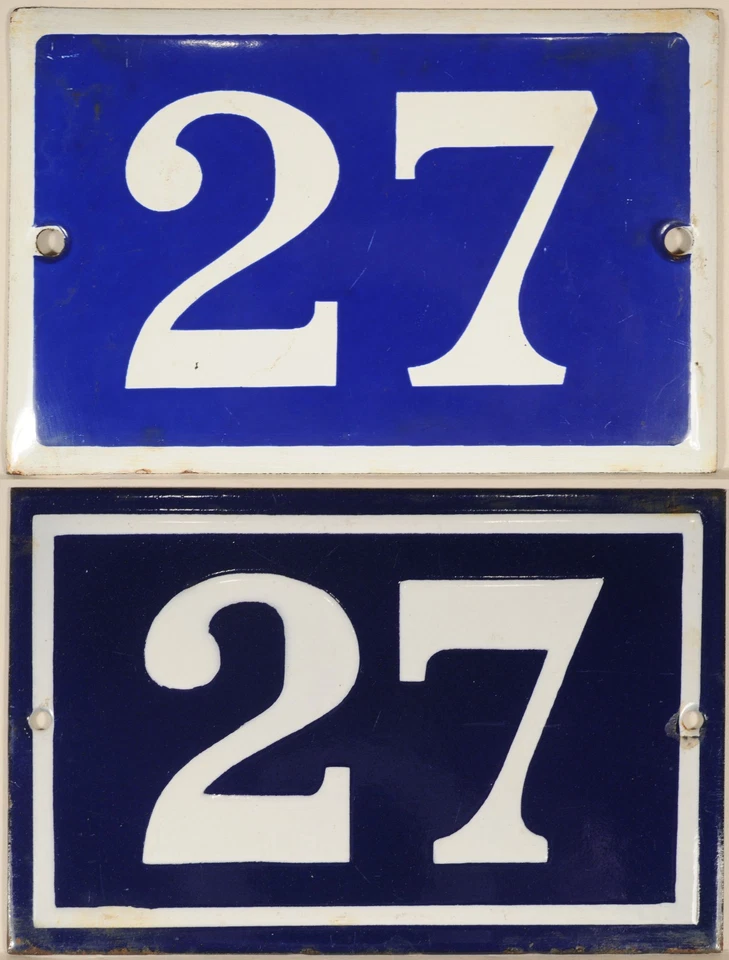 Antiga casa francesa azul número 27 porta portão parede cerca placa placa placa - Imagem 1 de 1