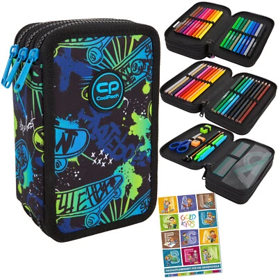 GOLDKIDS Federmappe 3-Fach Federtasche Mäppchen Gefüllte und Hausaufgabenheft-Skate Night