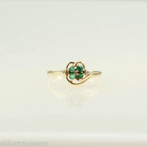 0.20 CT. 4 EMERALD & 2 DIAMOND FLOWER CLUSTER RING 14K YELLOW GOLD SIZE US6 - Picture 1 of 1