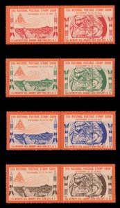 ETICHETTE DA ESPOSIZIONE FRANCOBOLLI ASDA - 1963, TRAFORATE, SET DI 8 (4 COPPIE INVERTITE) - Foto 1 di 3
