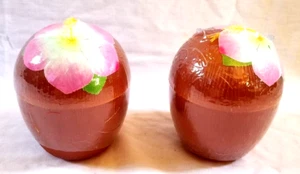 2 Coconut Cups & Flower Straws Hawaiian Lei Hula Party Cocktail Punch Drinking - Picture 1 of 7