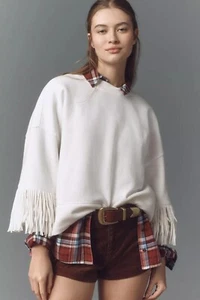 Maeve Anthropologie Fringe-Sleeve Crew Neck Sweatshirt Top Oversized M 276910 - Picture 1 of 10
