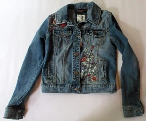 One of a Kind Upcycled Denim Jacket by KC Designs with Embellishments of Embroid - Picture 1 of 4