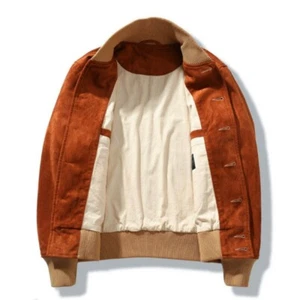 Men's Pilot Retro Suede Coat Youth Bomber Jacket Zipper Long sleeve Outwear Chic - Picture 1 of 12