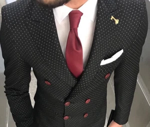 Traje De Hombre Negros Y Blancos A Rayas De Diseño Ajustado De Doble Botón Slim - Imagen 1 de 11