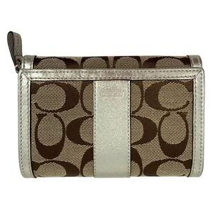 Coach Hampton Signatural Wallet Signature C Canvas Wallet - Silver/Khaki EUC - Picture 1 of 10