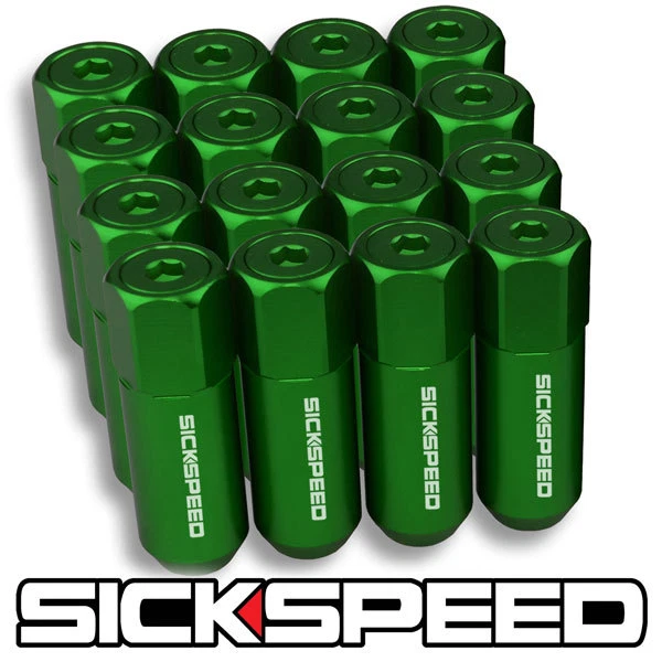 SICKSPEED 16 PC GREEN CAPPED ALUMINUM 60MM EXTENDED TUNER LUG NUTS 1/2x20 N30 - Image 1 of 1