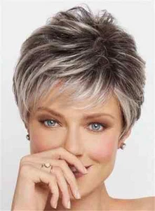 Peluca de peinados en capas gris plata corta natural de 8 pulgadas para mujer cabello humano real - Imagen 1 de 7