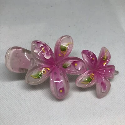 NEW Hawaiian Plumeria Purple Flower Plastic Hair Banana Clip Clamp Jaws Claw - Image 1 of 4