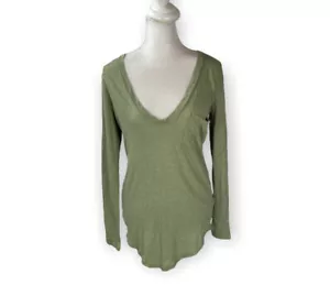 We the Free Women Green Long Sleeve T-Shirt XS V Neck - Picture 1 of 12