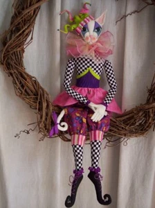 Cloth Art Doll (Paper) Pattern "Mirabelle Lady Cat Jester" by Paula McGee - Picture 1 of 3