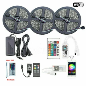 5/10/15M 5050 RGB SMD Waterproof LED Strip Light+Bluetooth WiFi Remote 12V Power - Picture 1 of 16