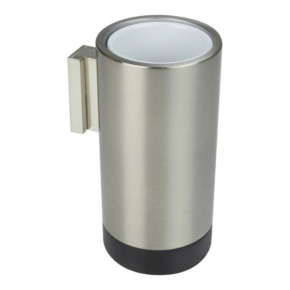 Pomd'or Ceramic Tumbler and Brass Holder, Wall-Mount, Satin Nickel & Wenge Wood - Image 1 of 1