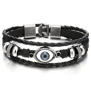 Pulsera de cuero mal de ojo pulsera brazalete encanto pulsera - Picture 1 of 5