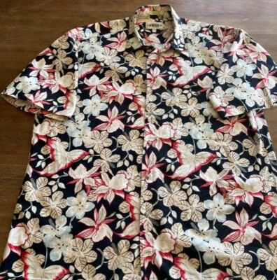 Vintage Campia Moda Mens Hawaiian Floral Shirt S/S Size XLarge Black Tan Cotton - Image 1 of 4