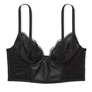 VICTORIA'S SECRET Muy Sexy Cuero Sintético Cuarto de Taza Corsé Top Negro - Imagen 1 de 3