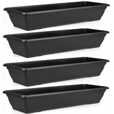 Set Of 4 Large 72cm Black Garden Plastic Trough Balcony Planter Window Plant Box - Image 1 of 3
