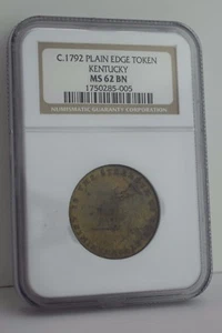 1792 Plain Edge Token Kentucky NGC MS 62 BN * - Picture 1 of 6