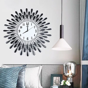 Luxury Large Wall Clock 3D Metal Living Room Feather Wall Watch Home Decor New - Picture 1 of 16