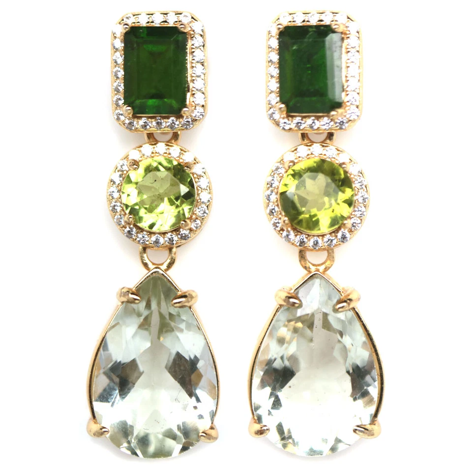 925 Silver Green Amethyst, Peridot, Chrome Diopside & Cubic Zirconia Earrings - Image 1 of 4