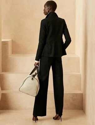 Banana Republic Wide-Leg Italian Wool Pleated Pants Size 0 PETITE Black RT$130 - Image 1 of 4