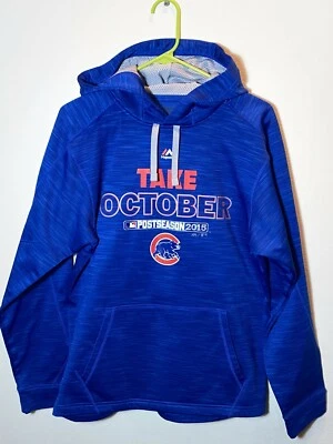 Chicago Cubs Take October 连帽衫运动衫 Majestic 2015 年季后赛羊毛 S/M — 第 1/4 张图片