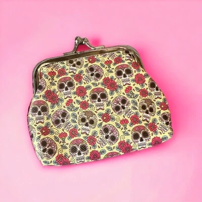 Mujer Calavera de Azúcar Todo Monedero Monedero Bolsa de Dinero Cambio Billetera Día de Muertos Bronceado Foto 1 de 4