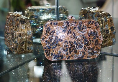 JUDITH LEIBER SWAROVSKI CRYSTAL SCALLOPED NAVY FLORAL REGAL MINAUDIERE CLUTCH - Image 1 of 4