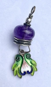 UdSSR 60’s Vintage Soviet Russian 875 Silver Cloisonné Enamethyst Pendant - Bild 1 von 10