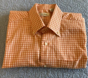 Peter Millar Button Down Shirt Mens XL Orange White Gingham Check Chest Pocket - Picture 1 of 10