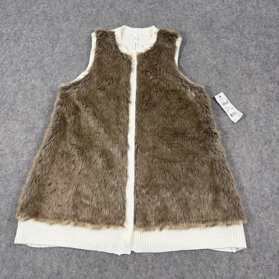 Chaleco tejido elástico manga piel sintética colección NY para mujer talla grande blanco marrón Foto 1 de 4