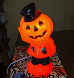 1969 EMPIRE BLOW MOLD HALLOWEEN PUMPKIN JOL SCARECROW TOP HAT LIGHT 14" NICE - Picture 1 of 5