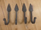 4 Iron Leaf Hooks Coat Hat Entryway Hook 5 1/4" Long Hand Forged **Some Rust**