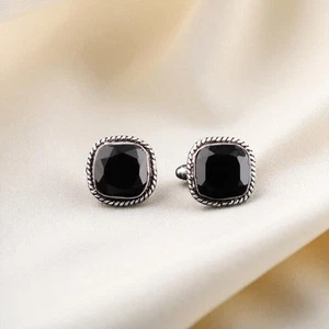 Black Onyx Gemstone 925 Sterling Silver Jewelry Designer Cufflinks 0.61" For Men - Picture 1 of 6