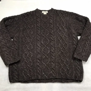 Suéter tejido a mano J CREW para hombre L (etiqueta XL) 100 % lana Shetland marrón tejido con cable Aran - Imagen 1 de 11