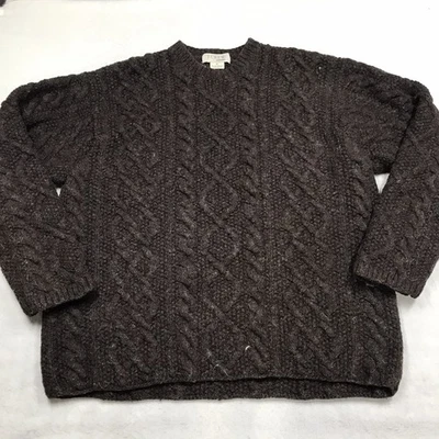 J CREW Handknit Sweater Men L (XL tag) 100% Shetland Wool Brown Cable Knit Aran - Image 1 of 4