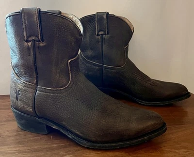 Botines de Vaquero Frye Billy Cortos 9.5 Para Mujer Pull On Cuero Marrón Envejecido Foto 1 de 4