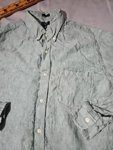 J Crew Shirt Mens Medium Green Linen Knit Button Down Preppy Oxford Luxury  - Picture 1 of 12