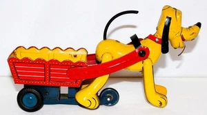 EX! DISNEY 1950's LINEMAR "PLUTO PULLING CART" LITHOGRAPHED TIN FRICTION TOY - Picture 1 of 8