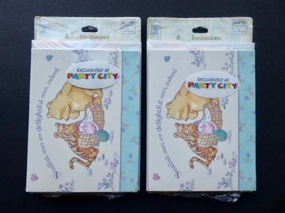 Vintage Hallmark Winnie the Pooh Baby Shower Invitations NIP (2 PKGS = 16) Cute! - Image 1 of 4