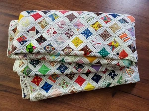 Cathedral Window Hand Stitched Hand Quilted, Quilt  90”x 94.5” Vintage - Picture 1 of 19