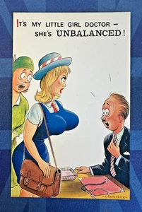 Saucy Bamforth Comic Postcard 1960s Big Boobs MY GIRL DOCTOR UNBALANCED No 2407 - Picture 1 of 2