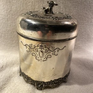 Beautiful Antique English Tea Caddy Silverplate Biscuit Tin Container - Picture 1 of 24