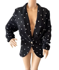 Blazer SHEIN Curve Negro Blanco Polk A Dot Talla Grande 1XL Excelente Estado - Imagen 1 de 9