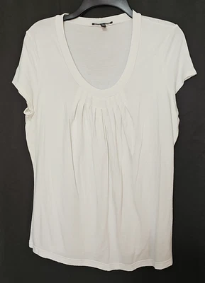 Anne Klein White Cap Sleeve Stretch Pleated Neckline Top Casual Dressy Womens L - Image 1 of 3